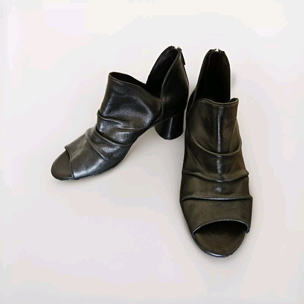 Ron White Ankle Booties Womens US 6 EUR 36 Black Peep Toe Chunky Block Heel Y2K